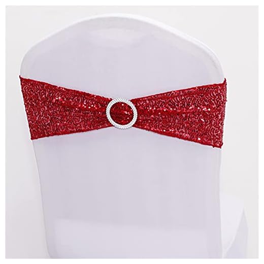 Dimatic 50 PCS Stretch Sequin Chair Sashes Chair Stretchy Spandex Bands for Wedding Reception Events Banquets Chairs Decoration (Red)