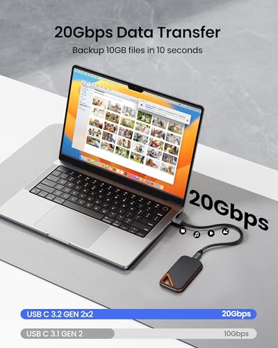 Silkland USB C Data Cable 20Gbps, Short 1FT USB C 3.2 Gen 2x2 High Speed Data Transfer Cable, [5K/4K 60Hz] USB C Monitor Cable, 240W PD Fast Charging, Type C Data Compatible for SSD, Hub, Dock, eGPU - Thumbnail 2