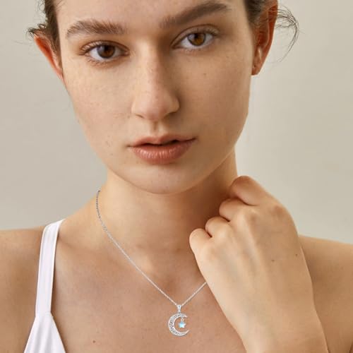 TRISHULA Moon Star Necklace, 925 Sterling Silver Crescent Moon Sun Pendant with Moonstone Crescent Jewelry Gift for Her Sister Birthday Christmas4