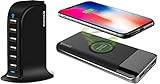 Aduro 40W 6-Port USB Desktop Charging Station Hub Wall Charger, Black Bundle with Wireless Power...