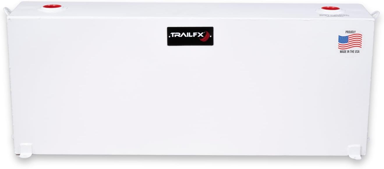 TrailFX 21040SW Liquid Transfer Tank 37 Gallon Capacity Rectangular Vertical Steel Tank Gloss White Powder Coat Vented Lockable Cap For Diesel and Non-Flammable Liquids