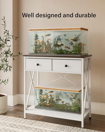 Image of Fish Tank Stand 29 Gallon: Sturdy Aquarium Stand with Accessories Storage - Metal Fish Tank Table for 20-29 Gallon Reptile Breeder Turtle Terrarium - 30.7 inchx16.5 inch Weight Capacity 330 lbs