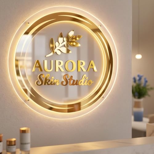 Image of Custom Acrylic Sign Backlit Signage, Personalized 3D Laser Cut Business Logo with LED Neon Backlight, Wall Decor for Storefront Salon Office Studio Coffee Shop Adjustable Brightness