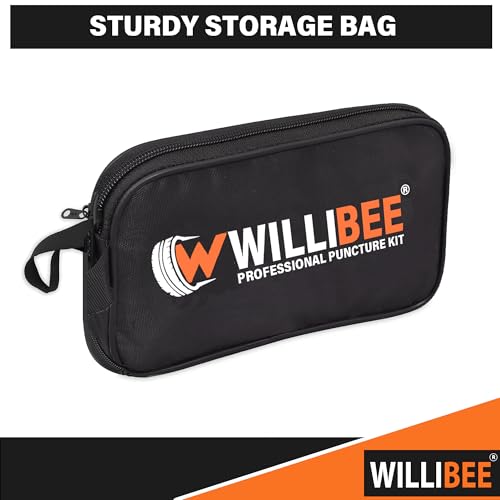 WILLIBEE 11-in-1 (Pack of 10 Strips) Tubeless Tyre Puncture Repair Kit for Car & Bike | Heavy-Duty Puncher Kit (Includes Storage Bag)