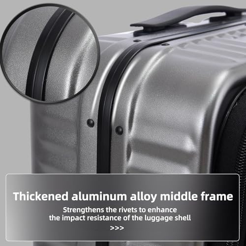 Image of Kaleenie 29 Inch Aluminum Checked Luggage with Side Opening Zipper, Lightweight Hardshell ABS+PC Suitcase with TSA Lock, 360 Universal Wheels, Gray