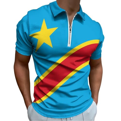 Polo Homme RDC à Col Zippé et Rayures Bleues pour le Sport