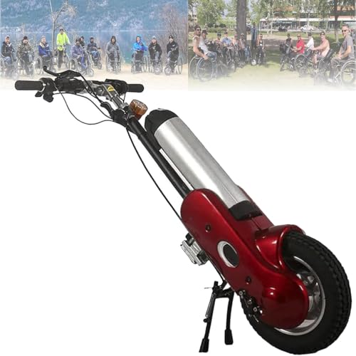 400W 車椅子牽引装置、電動ハンドサイクル車椅子アタッチメント、車椅子電動ドライブヘッド、ハンドバイク変換キット、手動から電動へのアップグレード Bothsides-Red