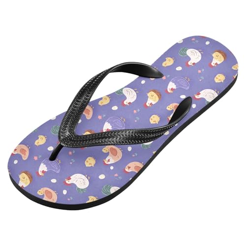 ALAZA Purple Chicken Hen Farm Animal Flip Flops for Women Fashion Beach Slippers Comfort Mens Flip Flops Non-Slip Rubber Shower Slippers Sandal for Hotel Travel Sport,XS2