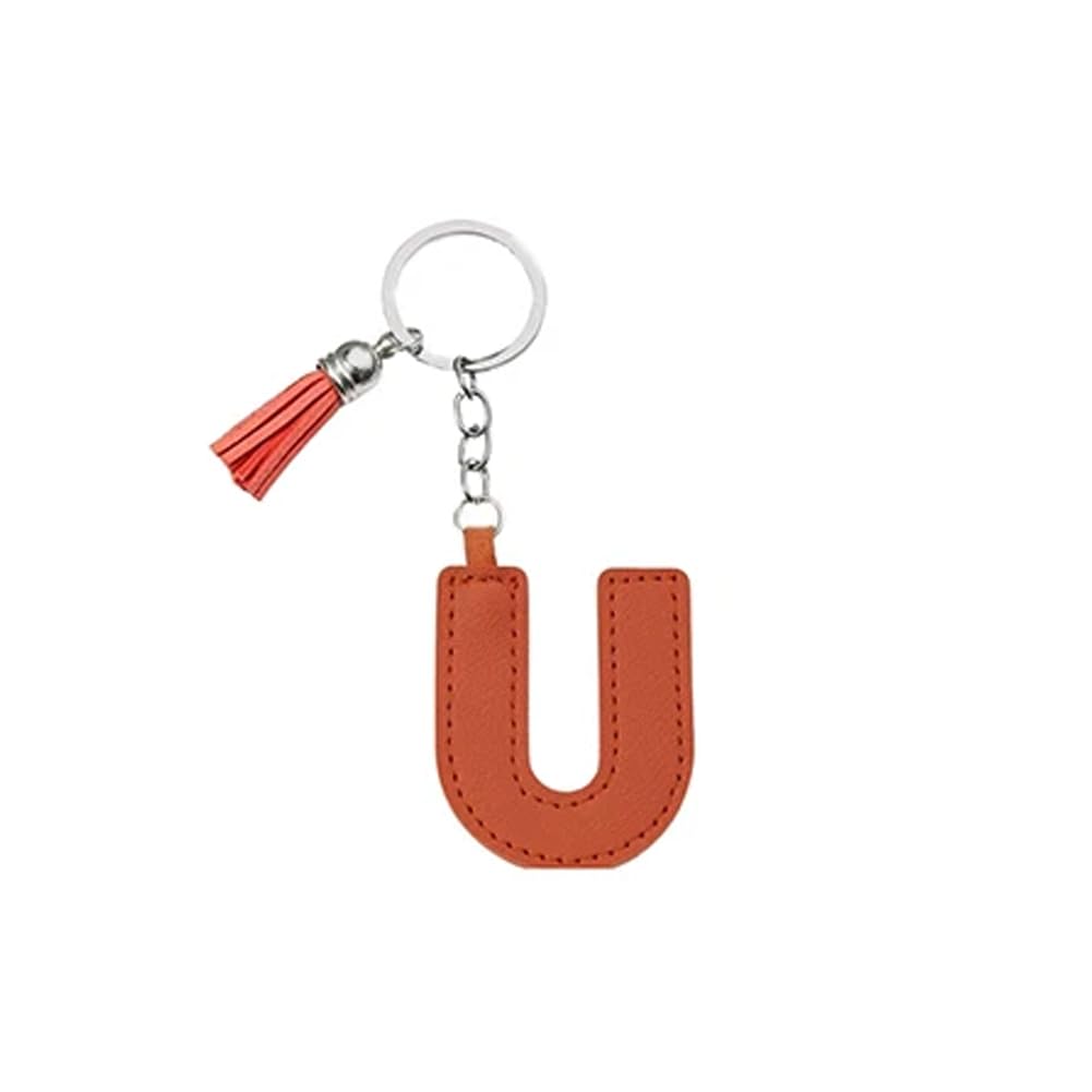 Arfuka Unisex Lette U Letter Keyring With Colored Pu Leather Tassel Pendant Alphabet U Keychain- Cute Bag Charm, Backpack Decoration Accessories For Women & Men