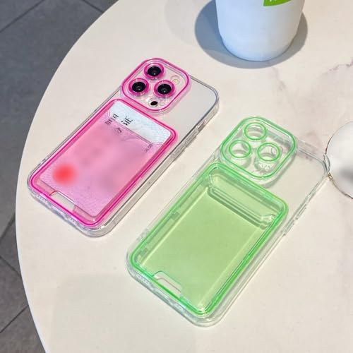 Étui portefeuille transparent pour iPhone 16 Plus en silicone souple vert fluo