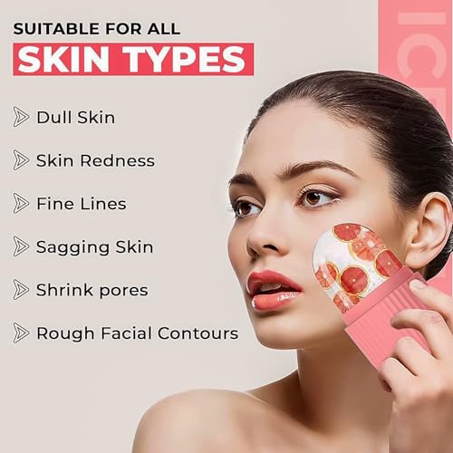 Image of Facial Ice Roller for Face & Eyes - Reusable Silicone Ice Mold for De-Puffing, Contouring & Pore Tightening - DIY Ice Therapy for Skin Radiance & Pain Relief - Pink (1 Pc)