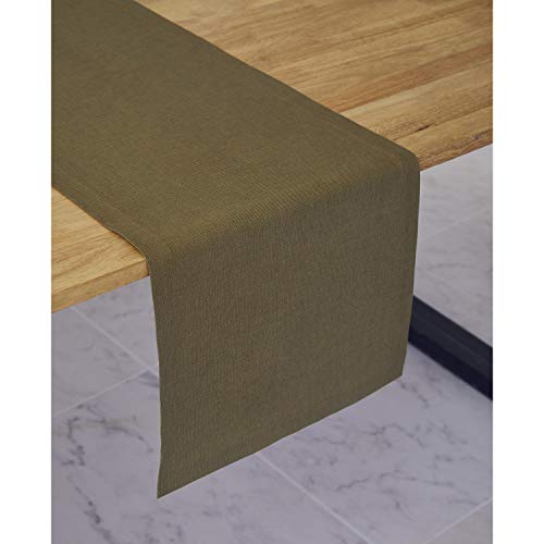 Super Brands Solino Home Medium Weight Linen Table Runner - 100% Pure Linen Natural Fabric, European Flax Table Runner - 14 x 108 Inch, Olive