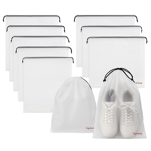 Image of Lifelong Shoe Bags for Travel, Drawstring Travel Shoe Bags for Packing, Dustproof Portable Travel Shoe Storage Bag for Men and Women, Clear, Large, 10 Pack