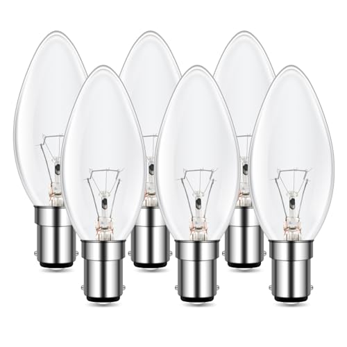 Caldarax SBC B15 Small Bayonet Clear Candle Bulbs C35 Candle Light Bulb Dimmable Warm White 2700K 400 Lumen Small Bayonet Light Bulb for Chandeliers Desk Lamp Ceiling Fixture 6 Pack