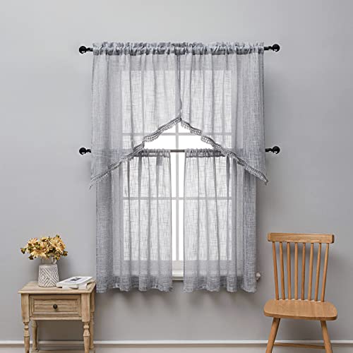 Beda-Home-Tassel-Linen-Textured-Swag-Curtain-Valance-for-Farmhouses-Kitchen-Light-Filtering-Rustic-Short-Swag-Topper-for-Small-Windows-Bedroom-Privacy-Added-Rod-Pocket-Design-Grey-36×36-2PCs Beda Home Tassel Linen Textured Swag Curtain Valance for Farmhouses Kitchen Light Filtering Rustic Short Swag Topper for Small Windows Bedroom Privacy Added Rod Pocket Design Grey 36×36 2PCs