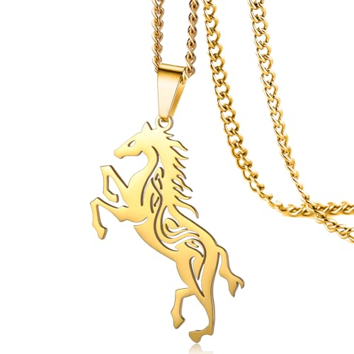 Collier VASSAGO avec pendentif cheval en acier inoxydable pour femme et homme - Bijou animal pour les amoureux de chevaux, taille unique, Acier inoxydable, Pas...