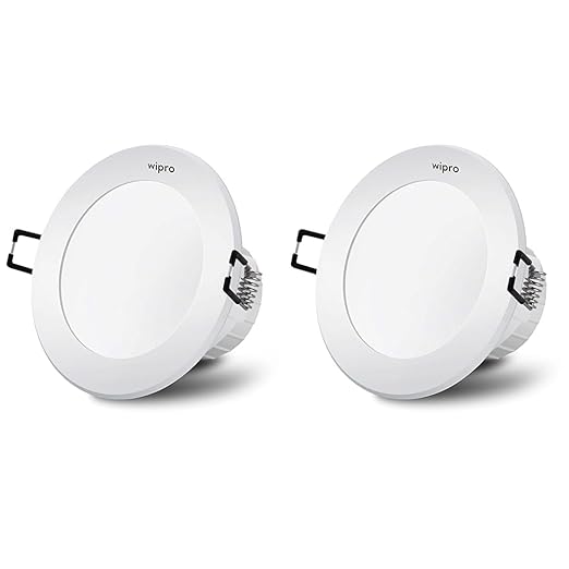wipro Garnet 5W Round Downlight Junction Box | Cool Day White (6500K) | Glare-Free Design | Recessed Downlighter for False Ceiling | Cutout ? 3 inch | Pack of 2