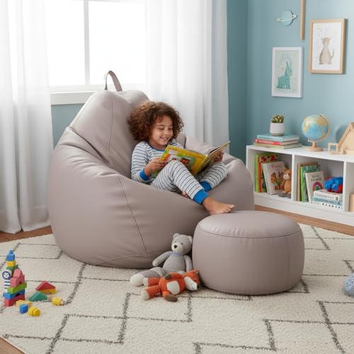 Image of KAM'S LIEU 6XL Jumbo Premium Bean Bag Chair with Footrest & Cushion | Filled with High Density EPS Beans | Comfortable Sofa for Living Room & Bedroom | 6 Months Warranty, Color- (Beige, 6XL, Premium)