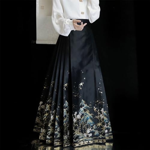 Falda de cara de caballo negro estilo Hanfu tradicional chino de invierno 2