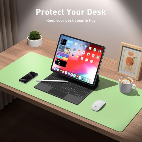 Image of Aothia Leather Desk Pad Protector, Office Mat, Large Mouse Pad, Non-Slip PU Leather Blotter, Laptop Pad, Waterproof Writing Pad for Office and Home (17 inchx48 inch, Foam Green)