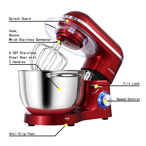 Aucma Stand Mixer,6.5-Qt 660W 6-Speed Tilt-Head Food Mixer, Kitchen Electric Mixer With Dough Hook, Wire Whip & Beater 2 Layer Red Painting (6.5Qt, Red) #TOP1
