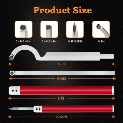 Carbide Lathe Turning Tools, Wood Turning Tools for Lathe Finisher, Rougher, Detailer, Interchangeable and Extend Handle with Diamond Round Square Carbide Inserts (red-2)