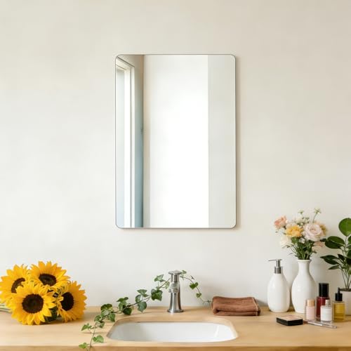 Frameless Mirror 16 x 24 Mirrors for Wall Rectangle Bathroom Mirror for Over Sink Tempered Glass Shatterproof Hangs Horizontally or Vertically for Living Room Entryway Restroom