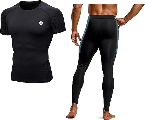 Image of NEVER QUIT Men's half Sleeve Compression Set, Workout Top & Pants Combo