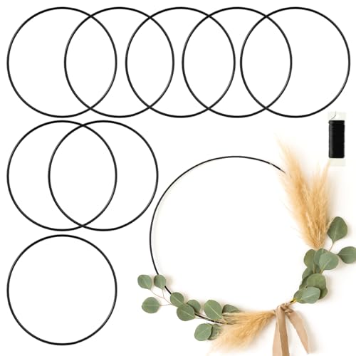 8 Pack Floral Hoop 18 Inches Metal Rings for Crafts Macrame Rings Hoop Wreath Dream Catcher Rings DIY Wreath Candle Rings Wreaths Craft Hoops, Black