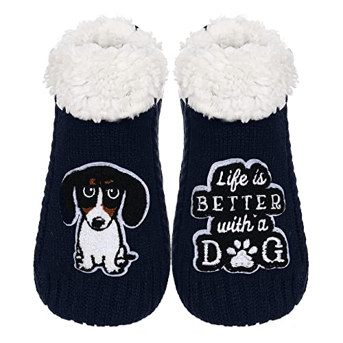 Image of ZYZX Cute Dog Slipper Socks for Women with Grips,Fuzzy Socks Indoor