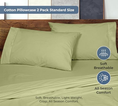 Image of ROYALE LINENS 100% Organic Cotton Percale Pillowcases Set of 2 - Queen Size Percale Pillowcase - Queen Set of 2 Pillow Cover - Breathable, Cool & Crisp Sage Green Pillow Cases (20 inchx30 inch, Sage Green)
