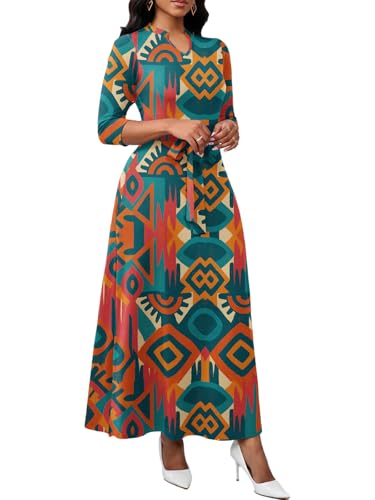Image of BubFee Maxi Dresses for Women Semi Formal Long Dress 3 /4 Sleeve Casual A-line Church Dresses with Pockets