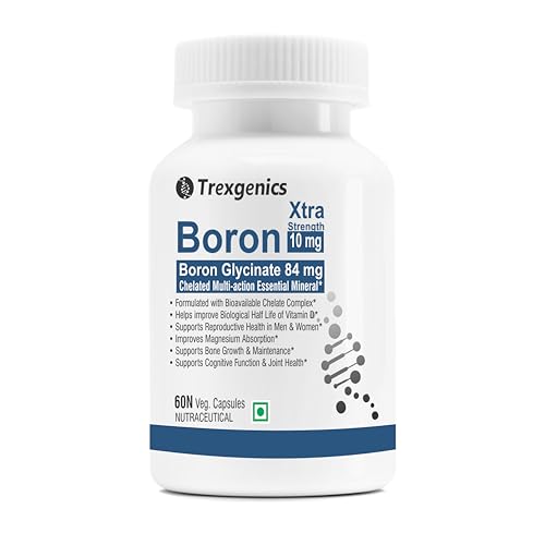Image of Trexgenics Boron 10 mg XTRA STRENGTH from Boron Glycinate Multi-action Mineral, Bone, Cognitive Function, Reproductive & Joint Health ((60 Veg Capsules)
