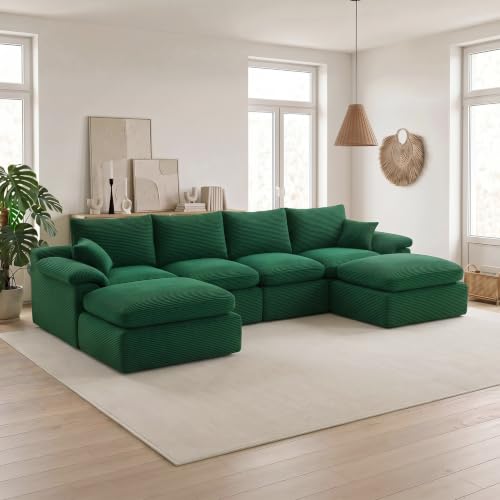 Image of 133 inch Cloud Sectional Couch, Boneless Couches for Living Room, Green