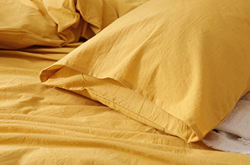 Image of F.Y.Dreams 100% Washed Cotton Duvet Cover for Weighted Blanket 60x80 inches with 16 Ties, Zipper on Long Side /Yellow /Just Duvet Cover
