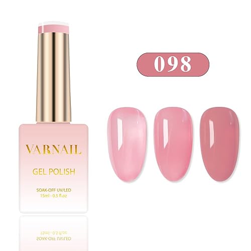 Miniatura 3 de VARNAIL Kit de esmalte de uñas de gel de gelatina de rosa seca, 6 colores, 0.5 onzas líquidas, esmalte de gel transparente rosa translúcido, calidad
