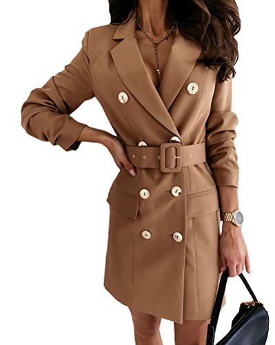 Blazer Robe Slim Fit Col V Tomwell pour Femme avec Double Boutonnage Élégant