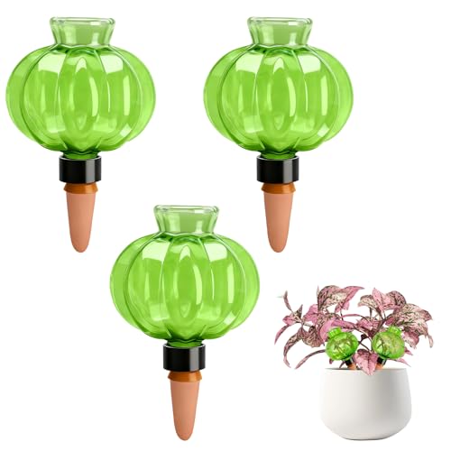 Rodison Set di 3 sfere di irrigazione da 500 ml, design a zucca, irrigazione automatica delle piante con cono di argilla, distributore d'acqua per piante da interno, balcone e giardino