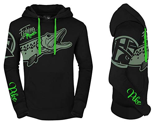 Sweat à capuche Hotspot Design mod.fishing mania PIKE pêche -  Noir -  Medium
