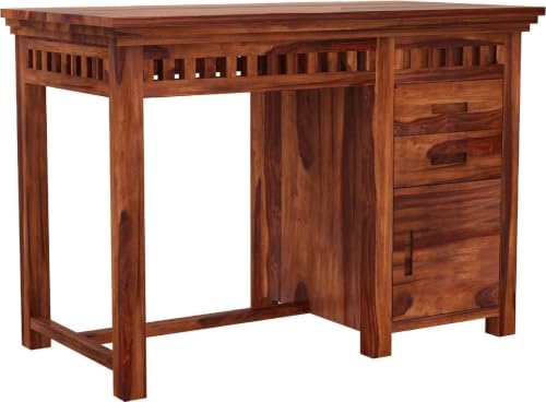 Image of Solid Sheesham Wooden Study Table & Desk with Drawer for Office and Home | Computer Laptop Table | Reading & Writing Desk | Laptop Desk (Honey C)
