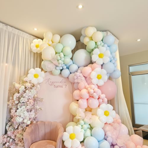 Image of Daisy Pastel Balloon Garland Kit 171Pcs Pastel Macaron Balloon Arch Kit with Daisy Flower Balloons for Birthday Baby Shower Boho Mothers Day Spring Daisy Floral Theme Party Decorations
