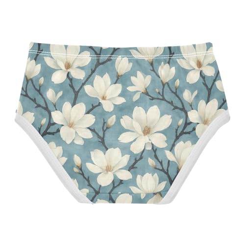 Joisal White Magnolia Flowers Blue Little Girl Panties Girls Underwear Toddler Cotton Animals Briefs Girls Undies 2t2