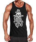 Neverless® Herren Tank-Top Anker Skull Beard Totenkopf mit Bart Tau Seemann Muskelshirt Muscle Shirt schwarz XXL