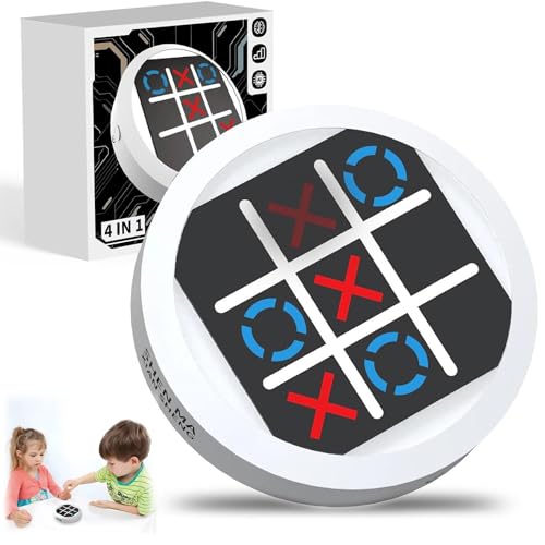 ONGNIUU Tres en Raya Electrónico - Tic TAC Toe Electrónico 4 en 1, Juegos de Viaje Portátiles, Entrenamiento Educativo de Memoria Tic-TAC Toe, con Pantalla Táctil, para Niños (Blanco)