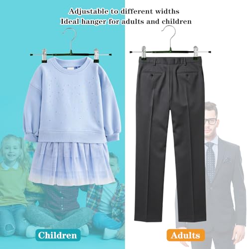 Dunkwckore 10 Stück Hosenbügel Klemmbügel, Hosenspanner Kleiderbügel aus Metall, Platzsparend Rockbügel, rutschfeste Gummierte und Verstellbare Klammern für Hängende Hosen Socken Mäntel, Grün