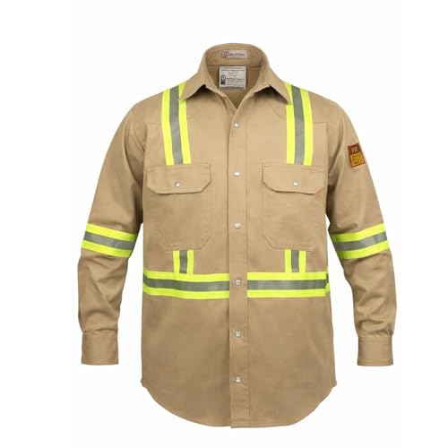 Flame Resistant High Visibility Hi Vis Shirt - 100%C - 7 oz (Small Khaki)
