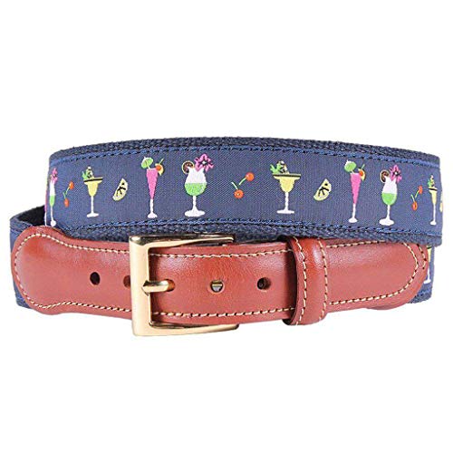 COUNTRY CLUB PREP Happy Hour Leather Tab Belt in Navy on Navy Canvas