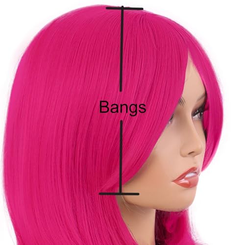Image of MapofBeauty 20 Inch /50 cm Long Layered With Bangs Straight Synthetic fiber Shoulder Length Hair Party Wig (Hot Pink)