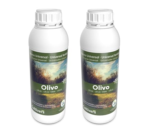 CULTIVERS Fertilizante Ecológico para Olivo Líquido 2x1L. Abono 100% Orgánico con Macronutrientes y Micronutrientes. Mejora la fructificación, cantidad y calidad de la Oliva