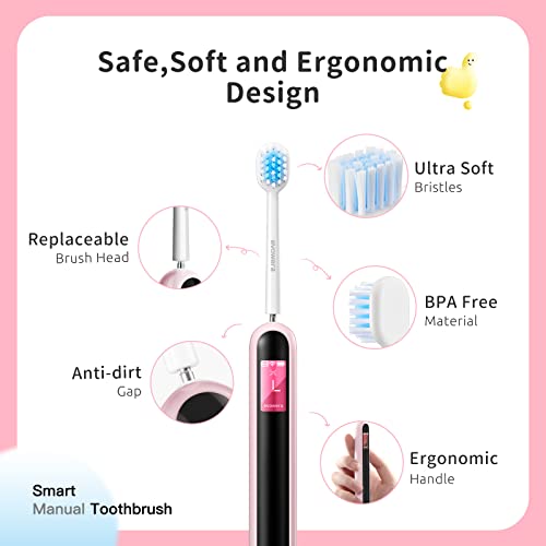Evowera Smart Manual Toothbrush For Kids, Uncleaned Area & Pressure Reminder, Coaching App, Color Display, Wifi Compatible, Soft Bristle, Timer, Message Function, Bpa Free, Age 9+, Pink Toothbrushes #TOP6